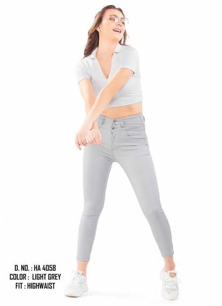 New Stylish Fancy Wear Ankle Fit Hightwaist Pant Collection HA 4058 D Light Gray